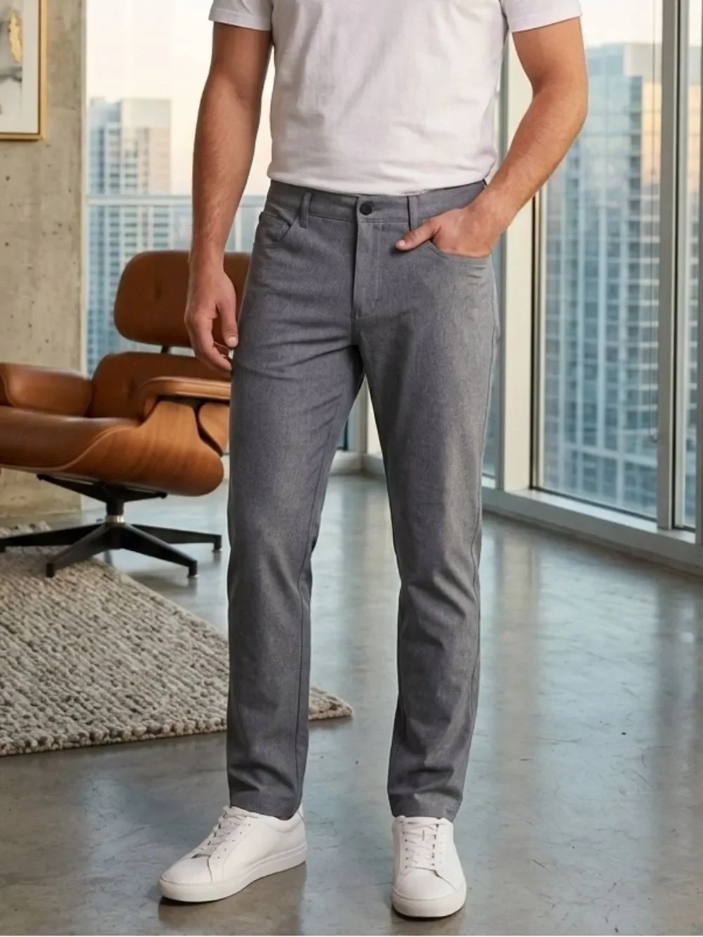 Take 50% OFF- Travis Mathew Gray Straight-Leg Dress Pants, Size-34
